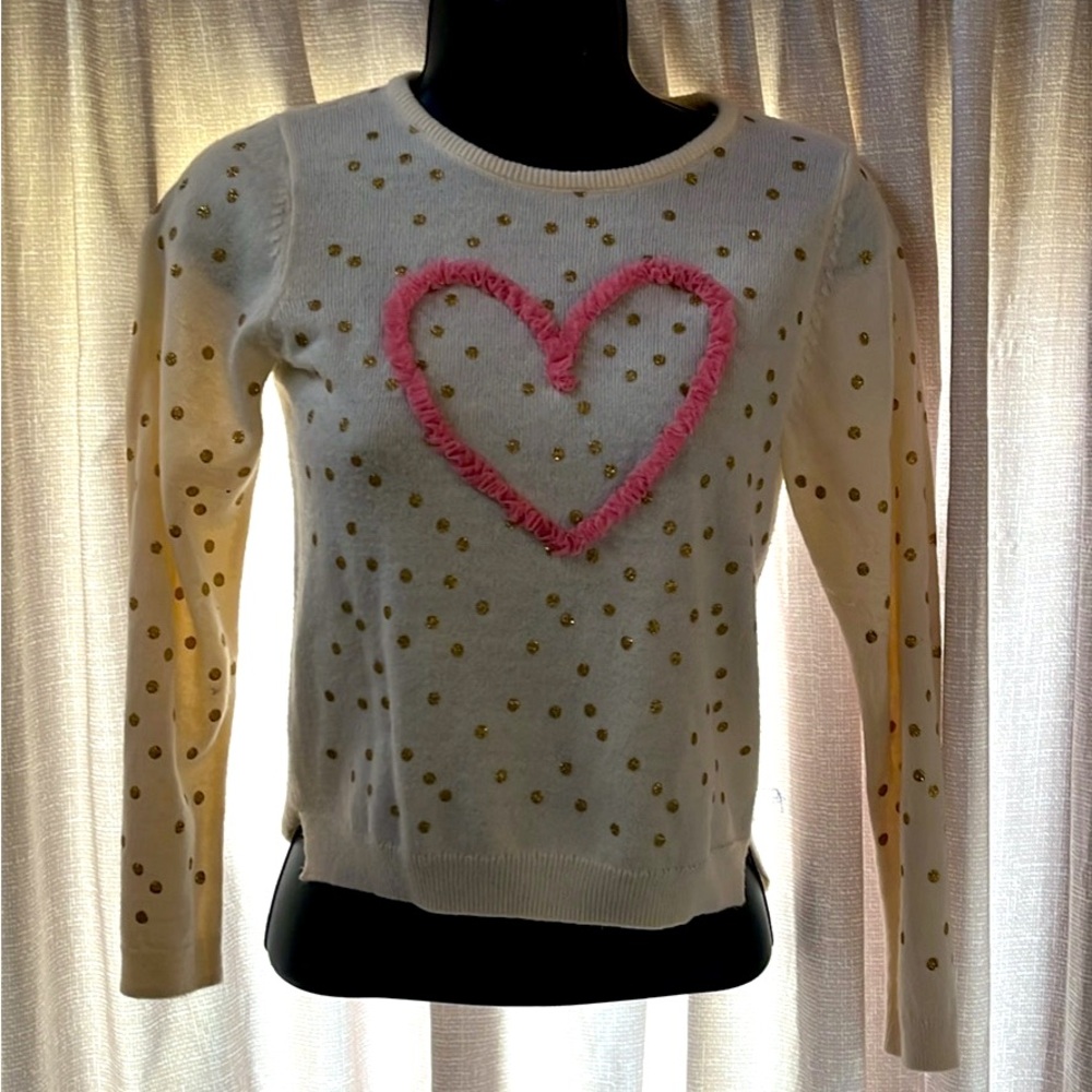 Cream heart sweater! Gold polka dots